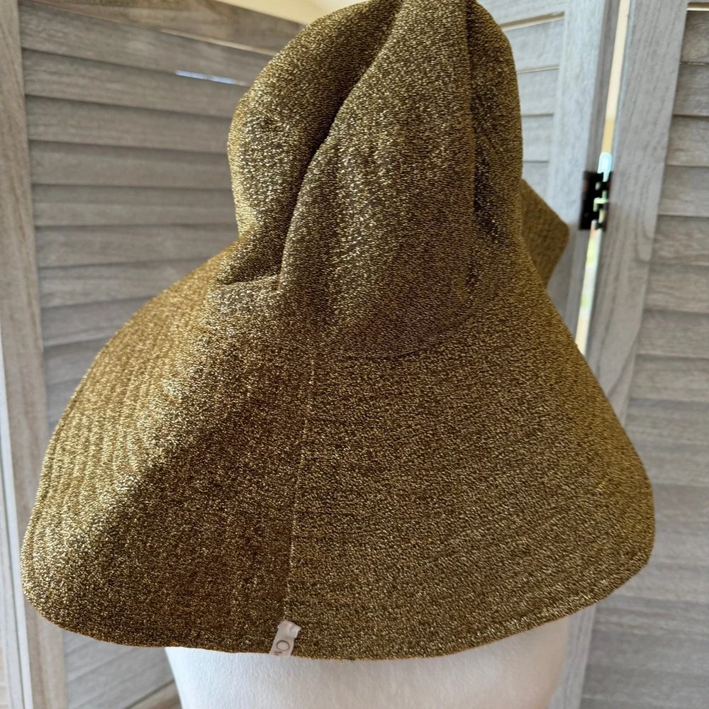 Oseree Reversible Bucket Hat Gold Tie Dye Gold Metallic Lurex Wide Brim Lumiere - Picture 2 of 10